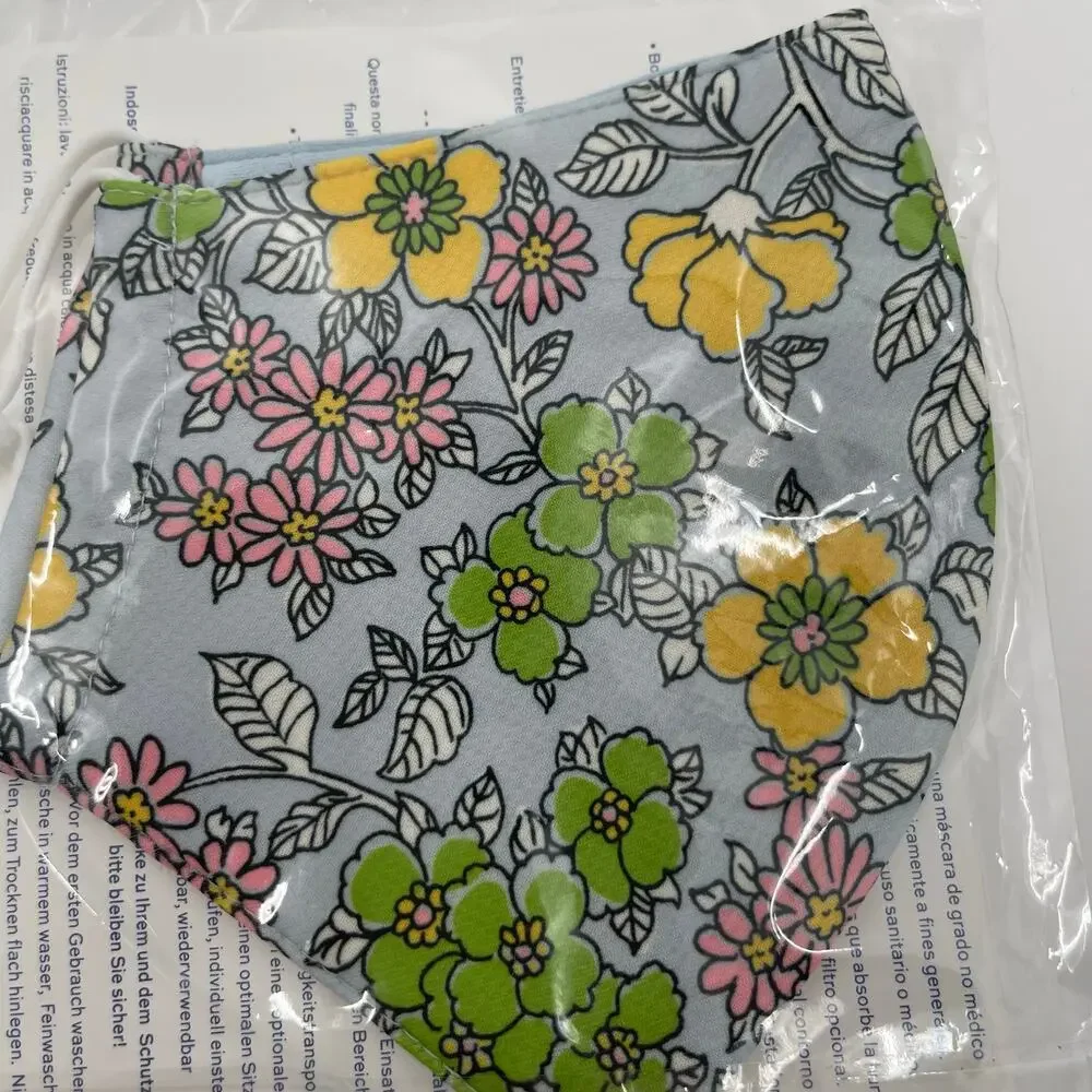 TORY BURCH Face Mask Blue Floral Print NWT Adjustable Straps Washable Reusable